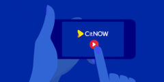 CitNOW logo with play button in the middle of a mobile phone, animated version