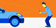 Web top tips feature image, animated man recording a video of a car
